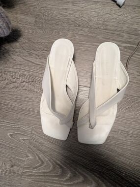 Minimalist White Square-Toe Slip-On Sandals by Unknown Brand